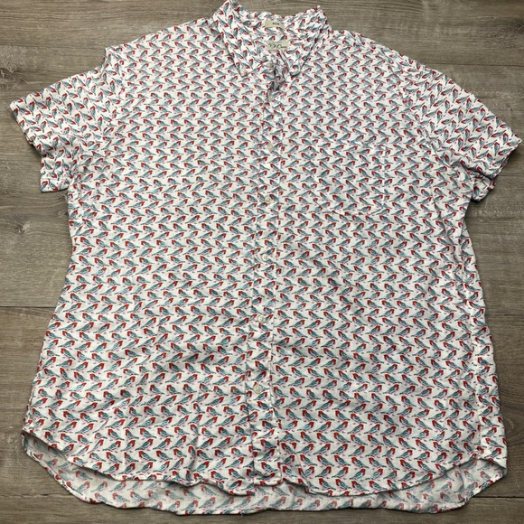 J.Crew Other - J.Crew Button Down Mens XL White Bird 100% Linen Slim Short Sleeve Casual Shirt